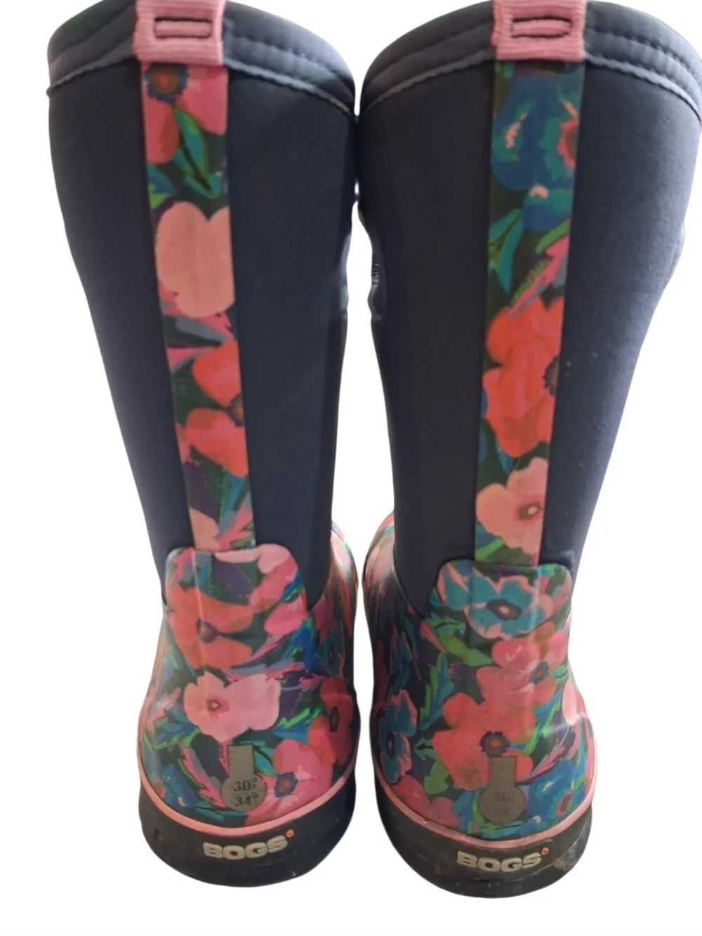 Kids Floral Waterproof Rain Boots in Pink and Navy